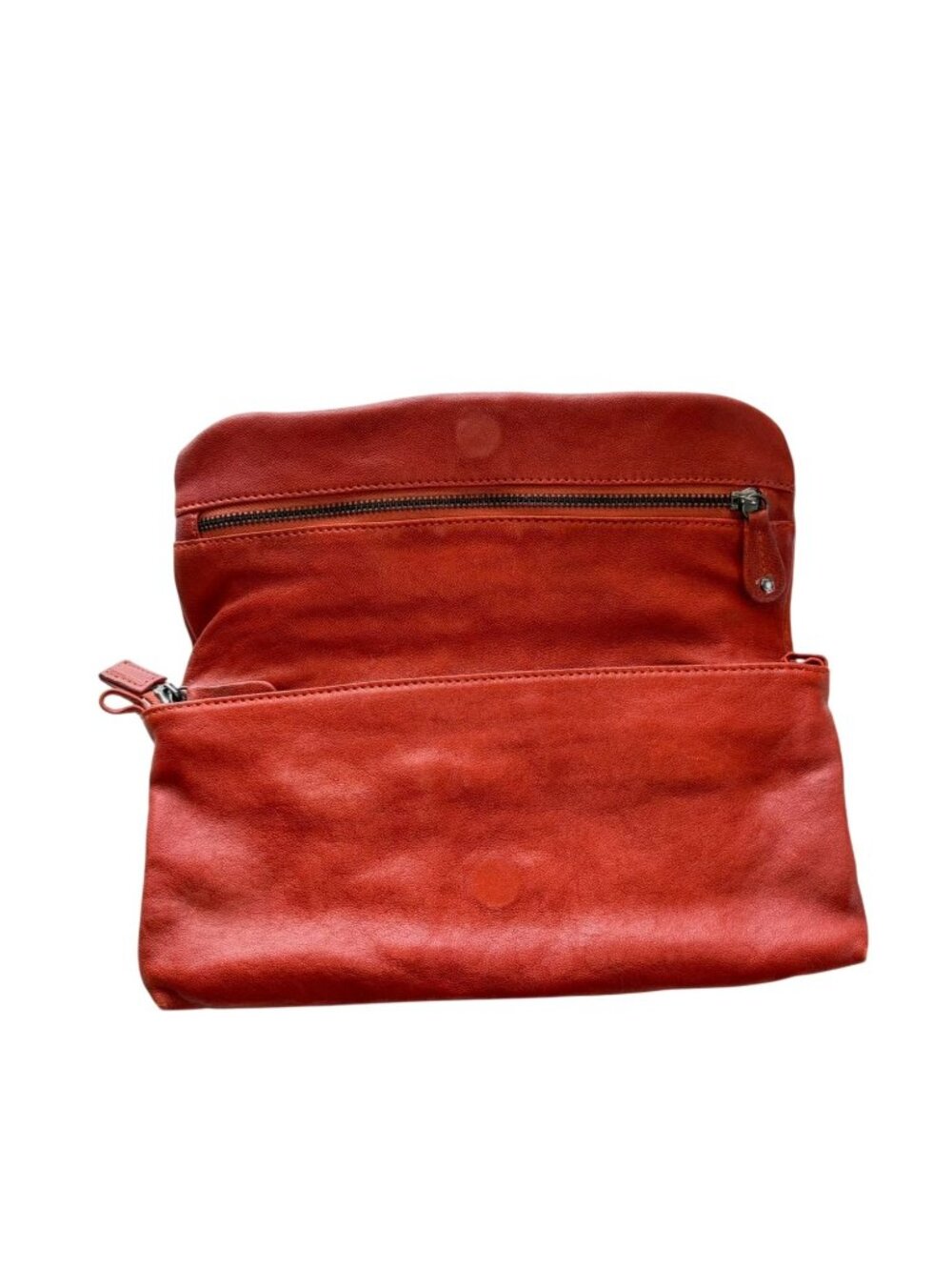 7Chi Rust Cognac Leather Clutch Braided Detailing Stud Accents Zipper - Picture 3 of 12